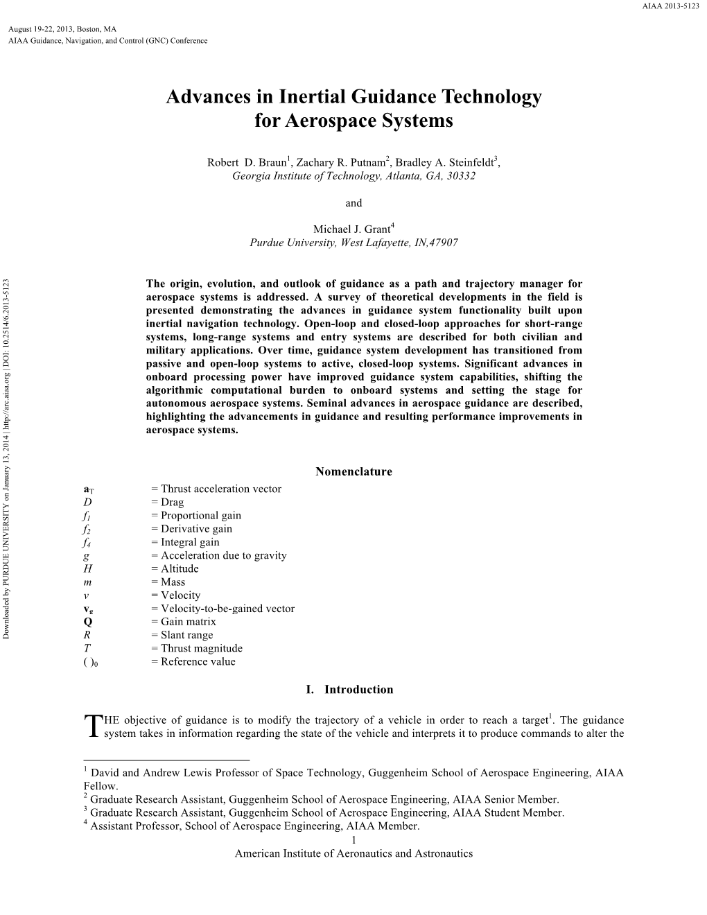 Advances in Inertial Guidance Technology for Aerospace Systems