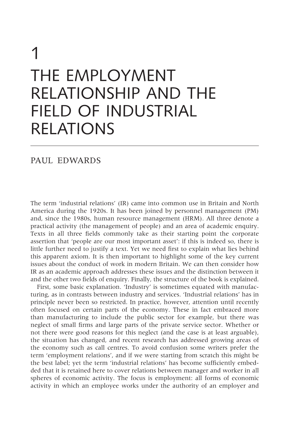 The Employment Relationship and the Field of Industrial Relations