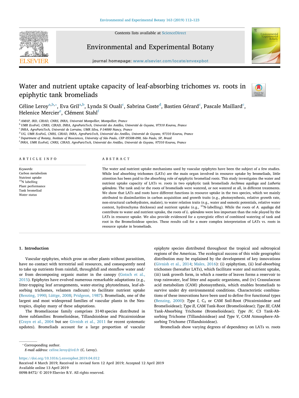 Water and Nutrient Uptake Capacity of Leaf-Absorbing Trichomes Vs