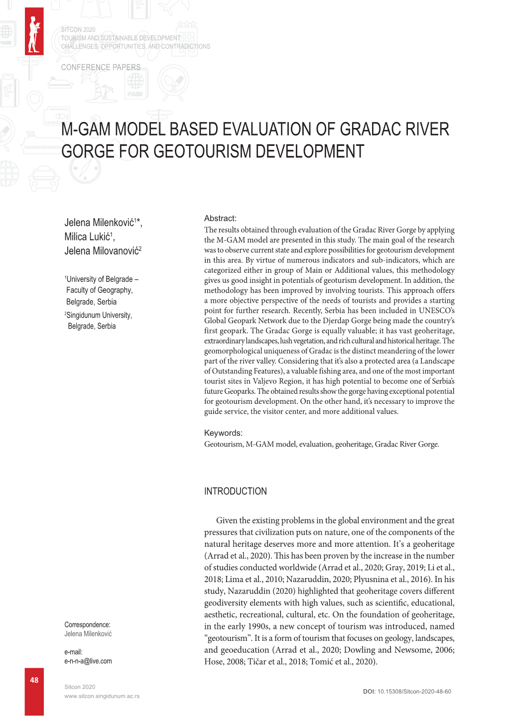 M-Gam Model Based Evaluation of Gradac River Gorge for Geotourism Development