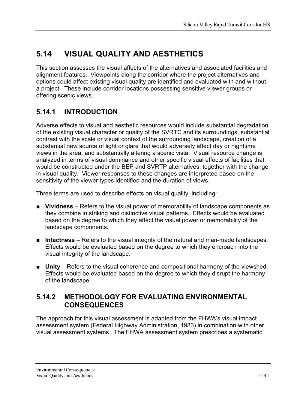 2009 Draft EIS Chapter 5.14: Visual Quality and Aesthetics