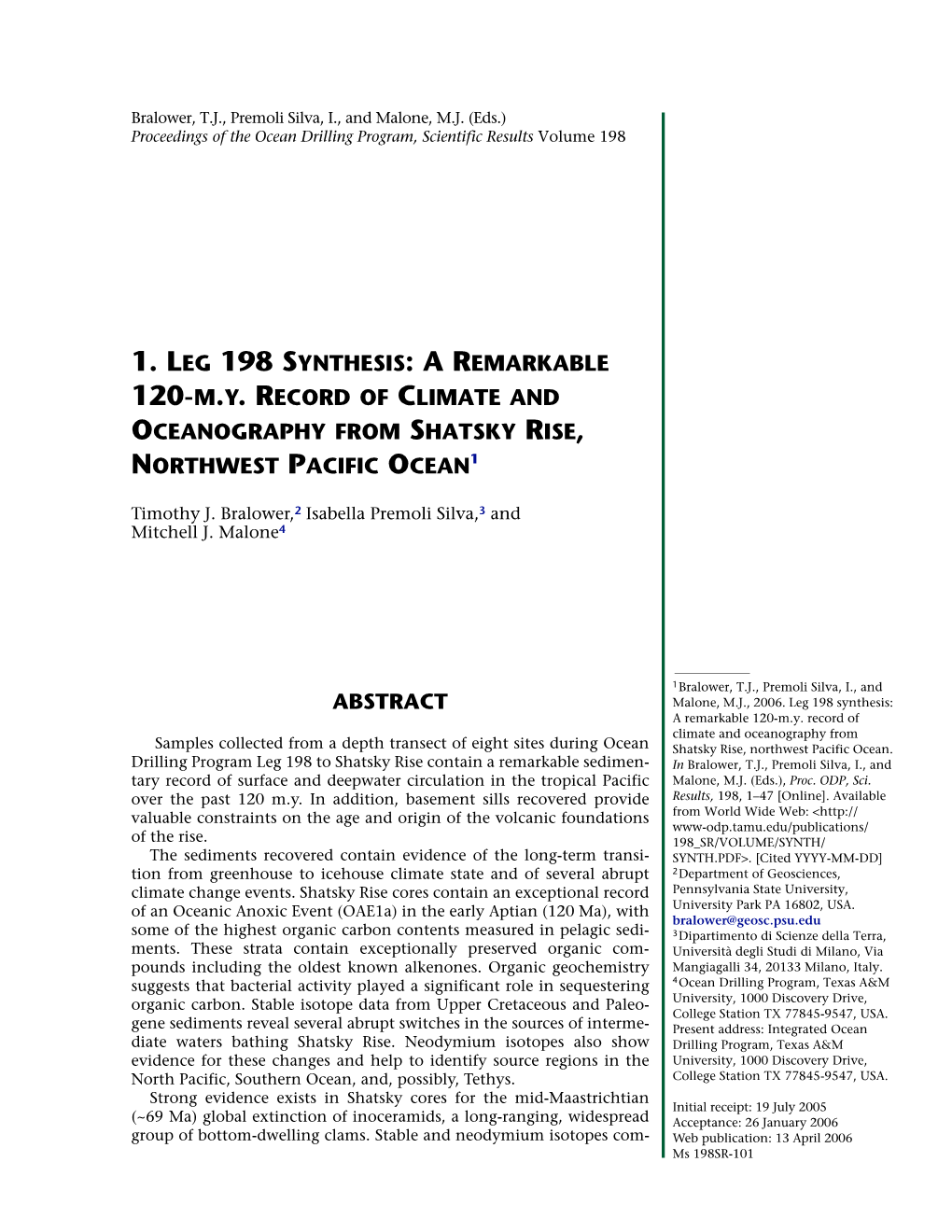 1. Leg 198 Synthesis: a Remarkable 120-M.Y