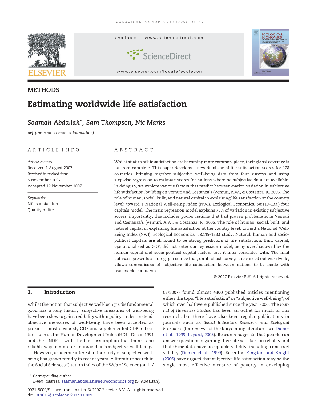 Estimating Worldwide Life Satisfaction