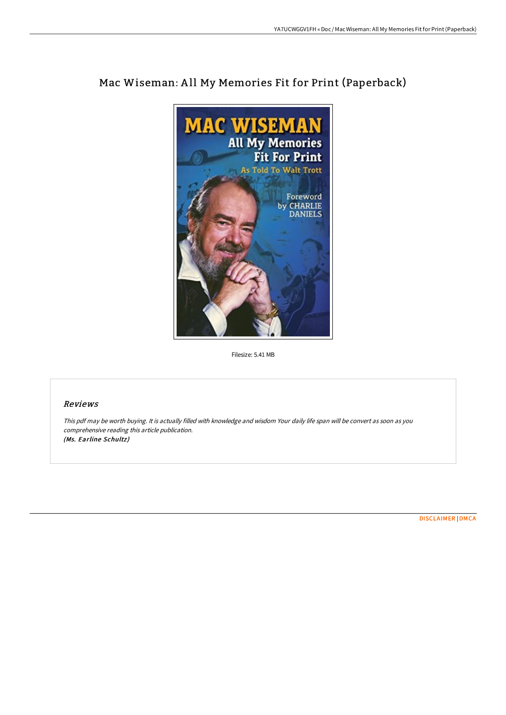 Download Book \\ Mac Wiseman: All My Memories Fit for Print