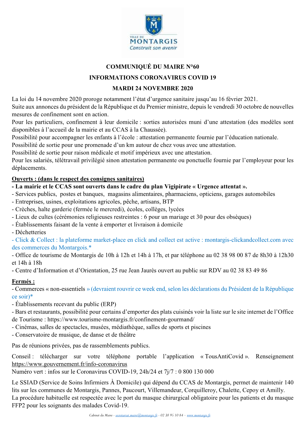 Communiqué Du Maire N°60 Informations Coronavirus