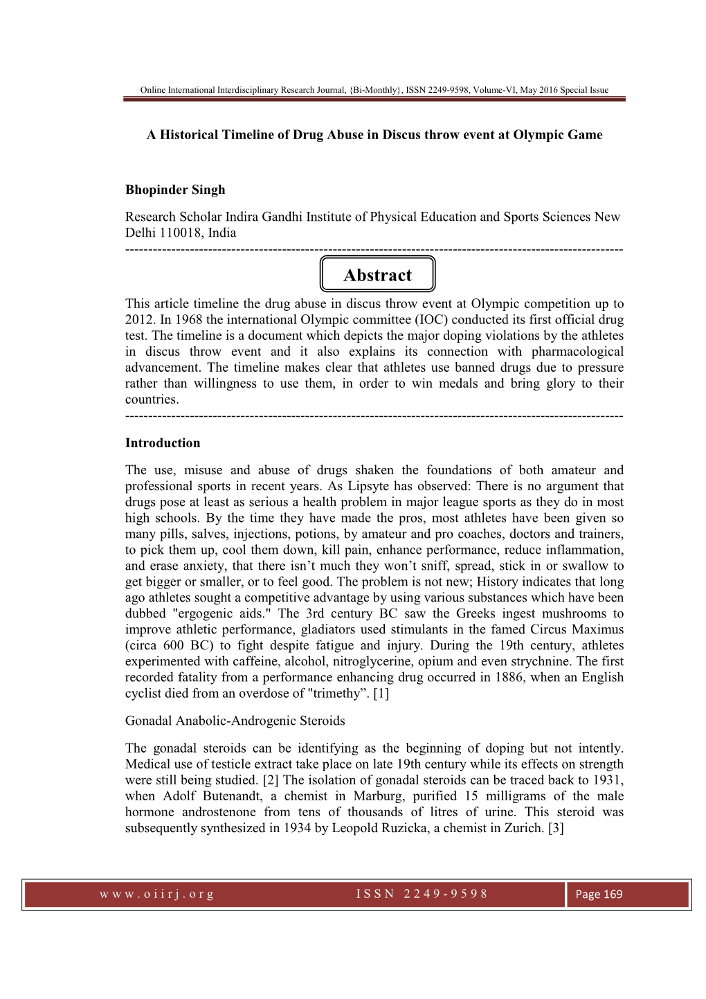 Abstract This Article Timeline the Drug Abuse in Discus Throw Event at Olympic Competition up to 2012