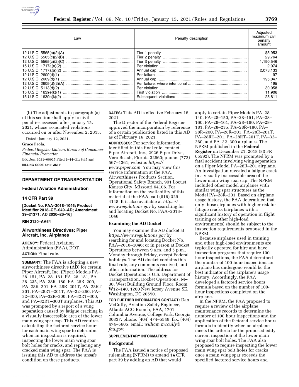 Federal Register/Vol. 86, No. 10/Friday, January 15, 2021/Rules