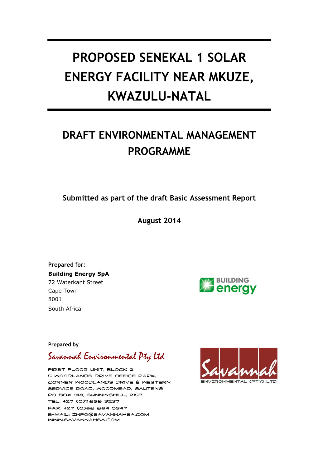 Proposed Senekal 1 Solar Energy Facility Near Mkuze, Kwazulu-Natal