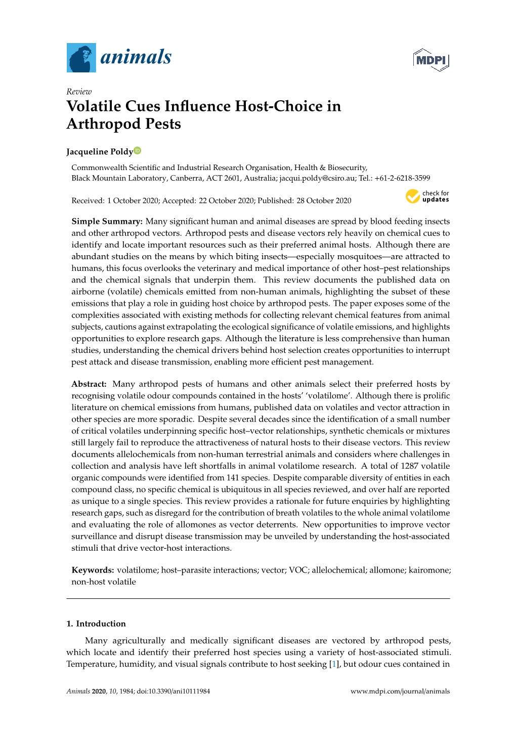 Volatile Cues Influence Host-Choice in Arthropod Pests