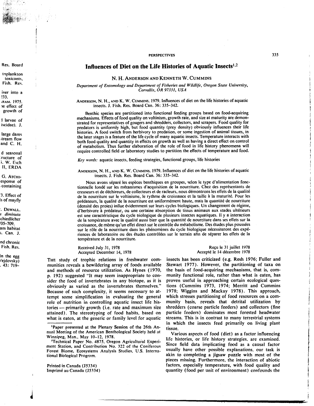 Influences of Diet on the Life Histories of Aquatic Insectsi,2 Toplankton Toxicants, N