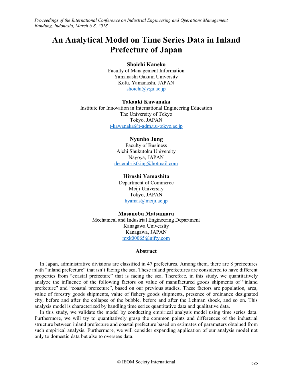 An Analytical Model on Time Series Data in Inland Prefecture of Japan