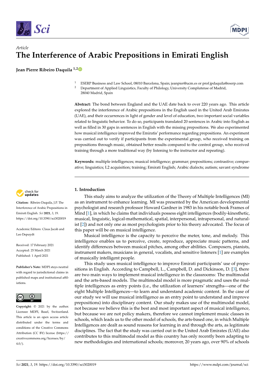 The Interference of Arabic Prepositions in Emirati English