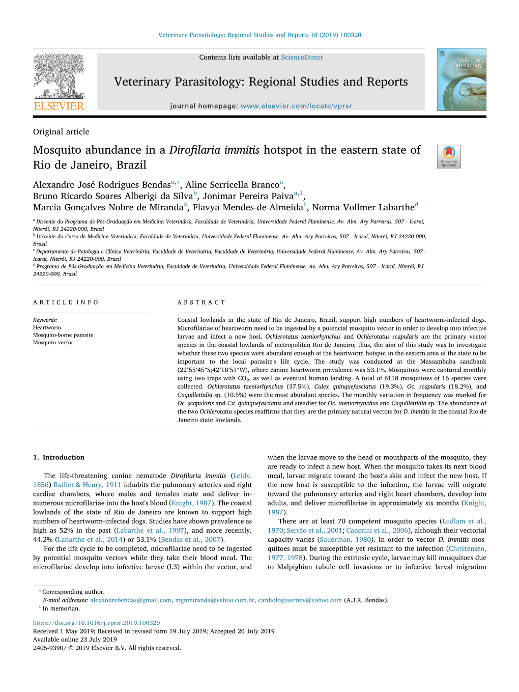 Mosquito Abundance in a Dirofilaria Immitis Hotspot in the Eastern State