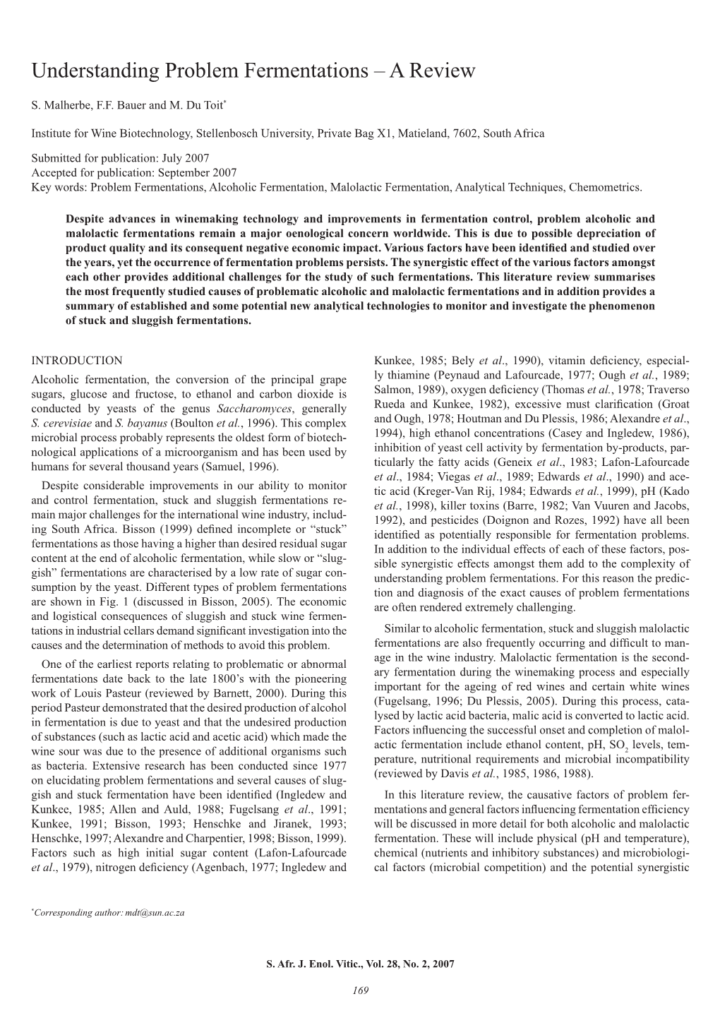 Understanding Problem Fermentations – a Review