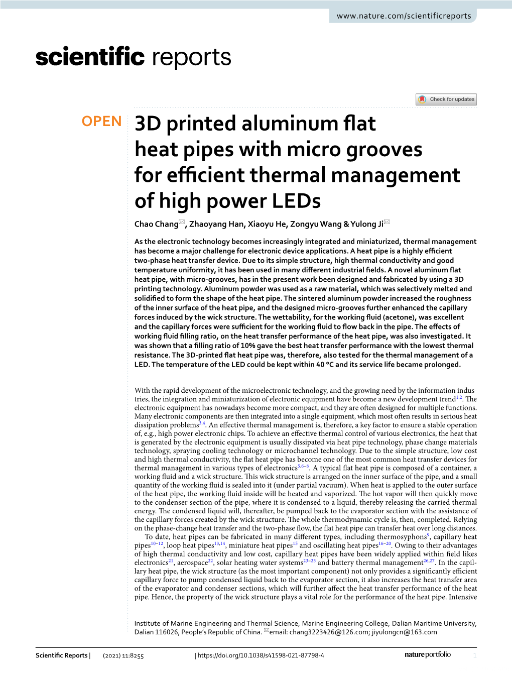 3D Printed Aluminum Flat Heat Pipes with Micro Grooves for Efficient Thermal Management of High Power Leds