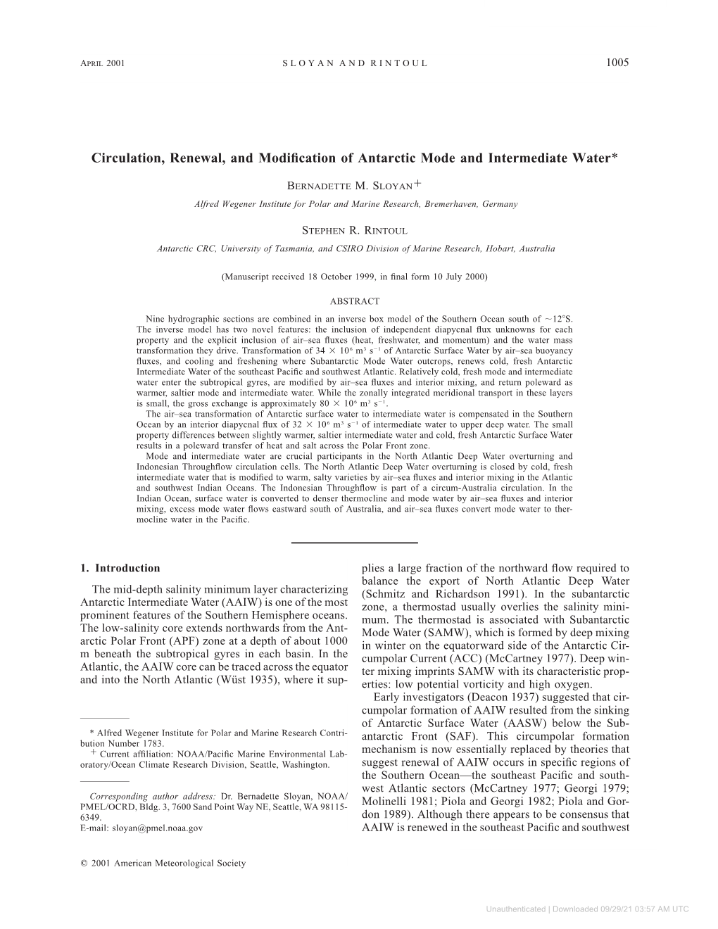 Circulation, Renewal, and Modification of Antarctic Mode And