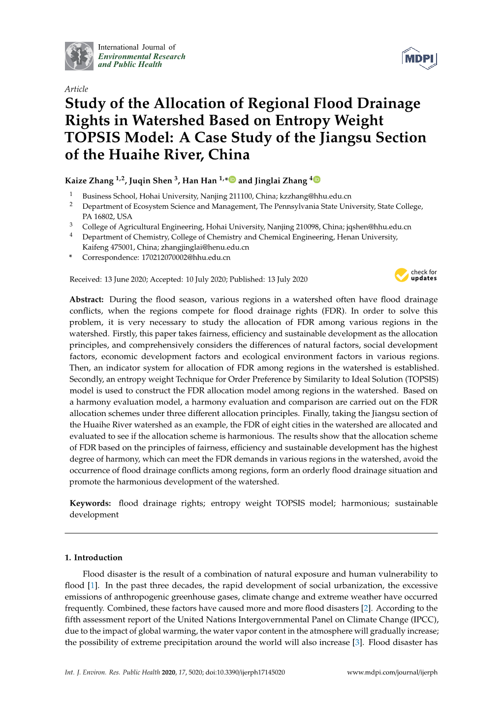 Study of the Allocation of Regional Flood Drainage Rights In