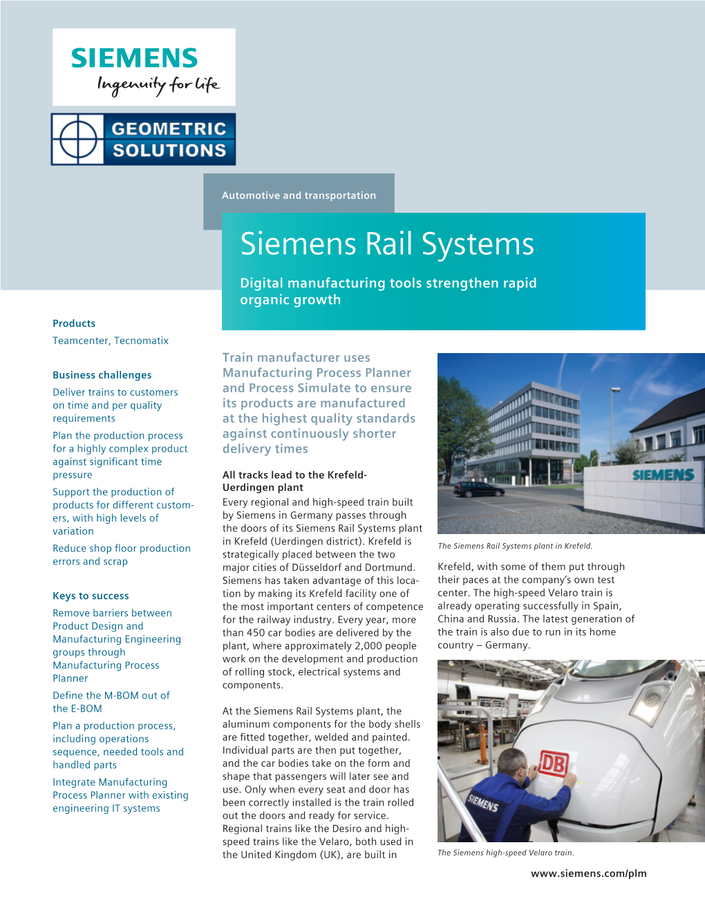 Siemens Rail Systems Digital Manufacturing Tools Strengthen Rapid Organic Growth