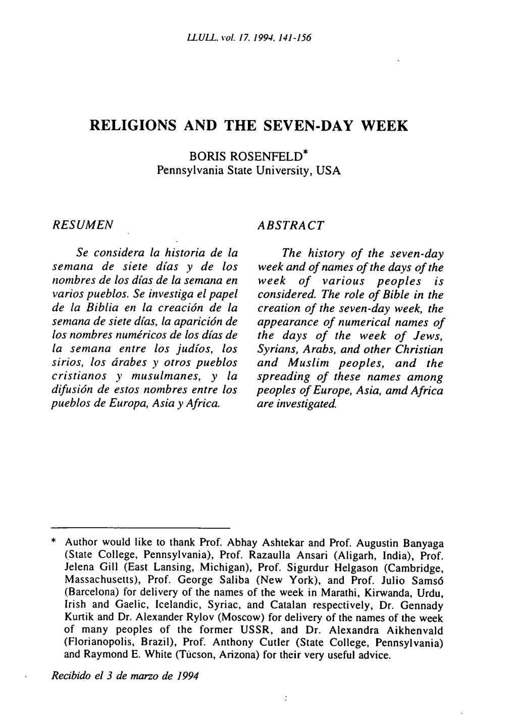 Religions and the Seven-Day Week