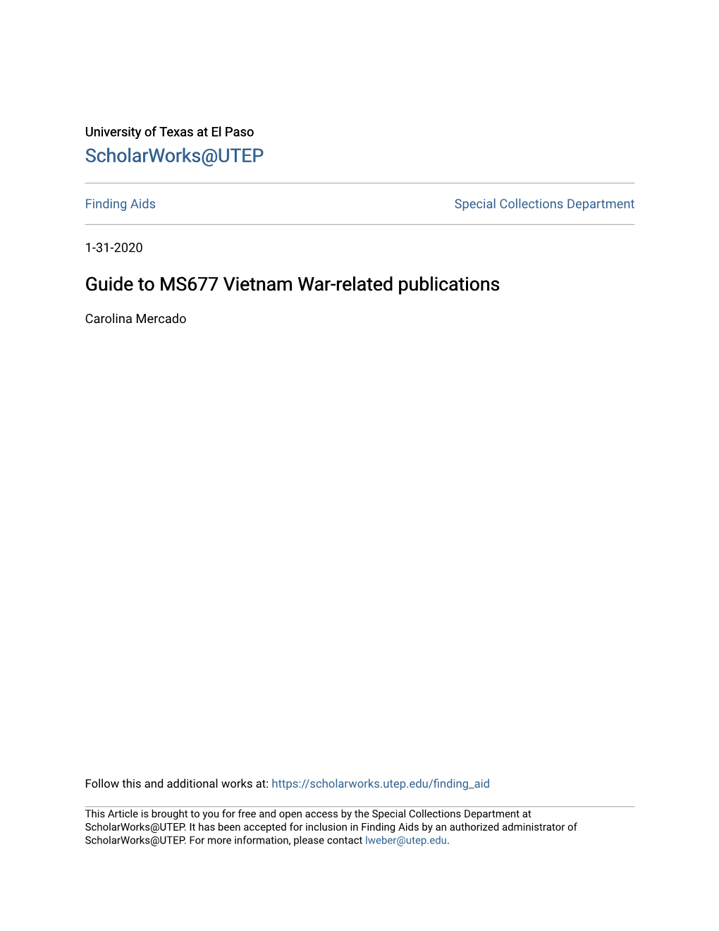 Guide to MS677 Vietnam War-Related Publications