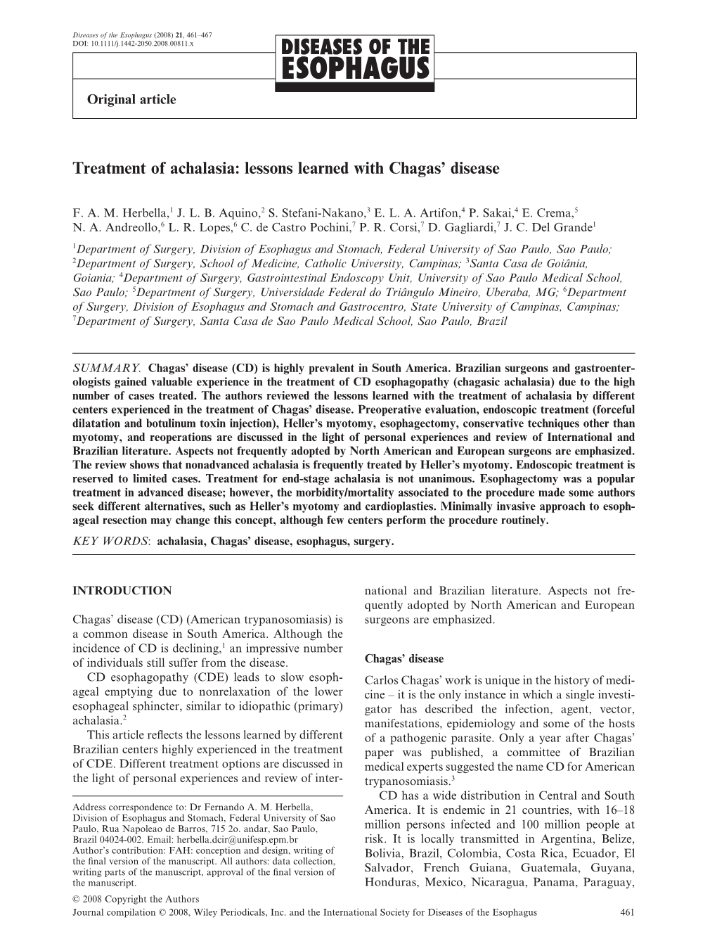 Treatment of Achalasia: Lessons Learned with Chagas' Disease