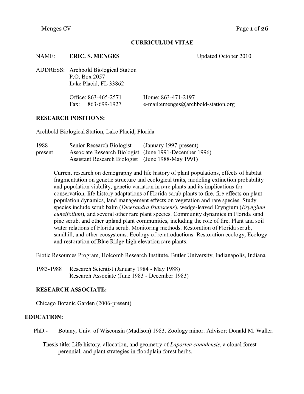 Menges CV------Page 1 of 26