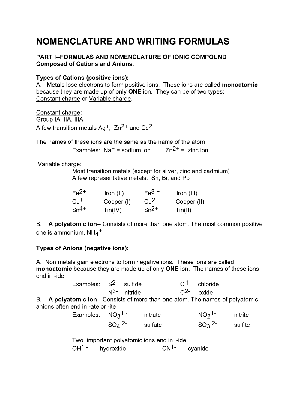 Nomenclature and Writing Formulas