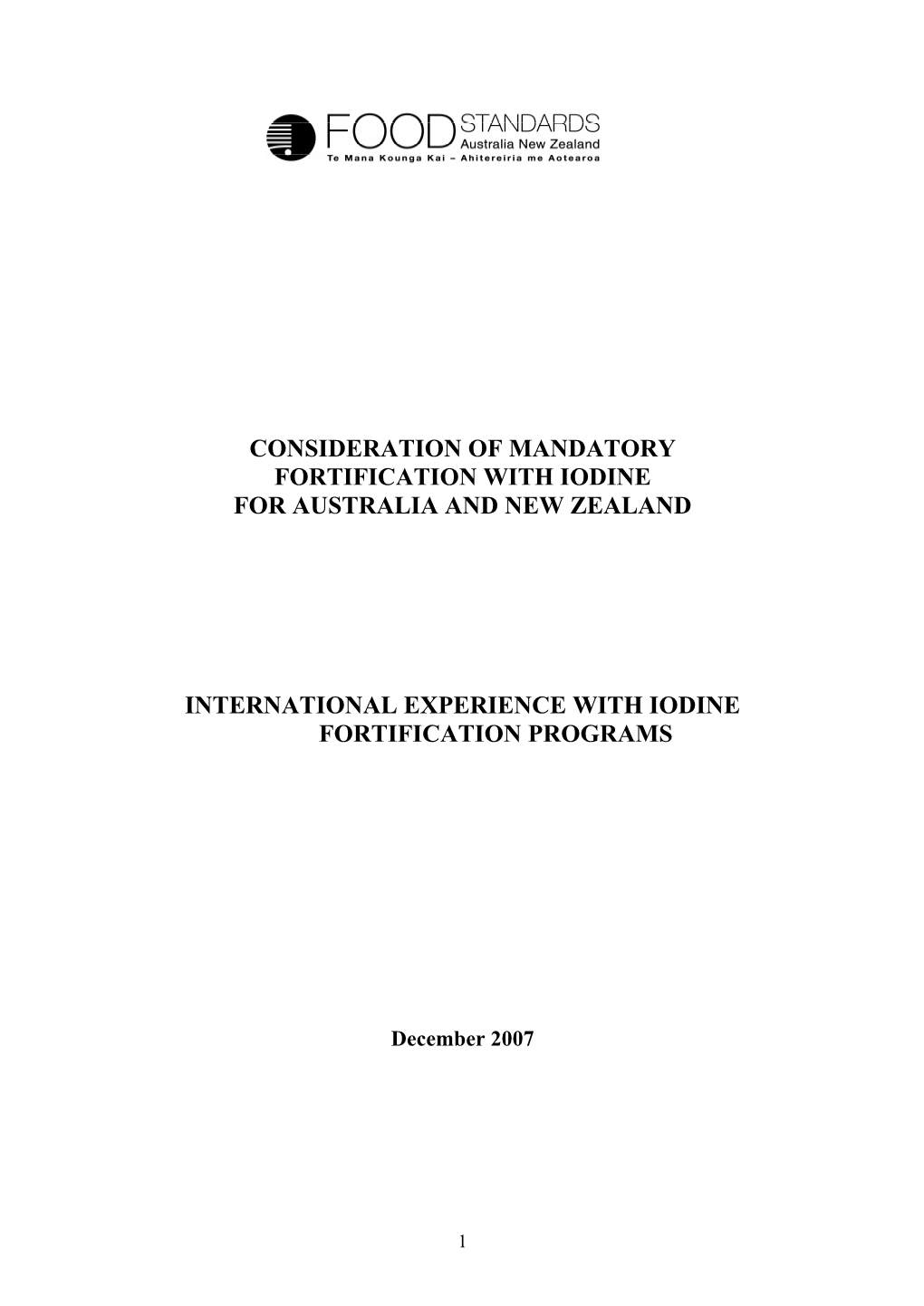 International Experience with Iodine Fortification Programs