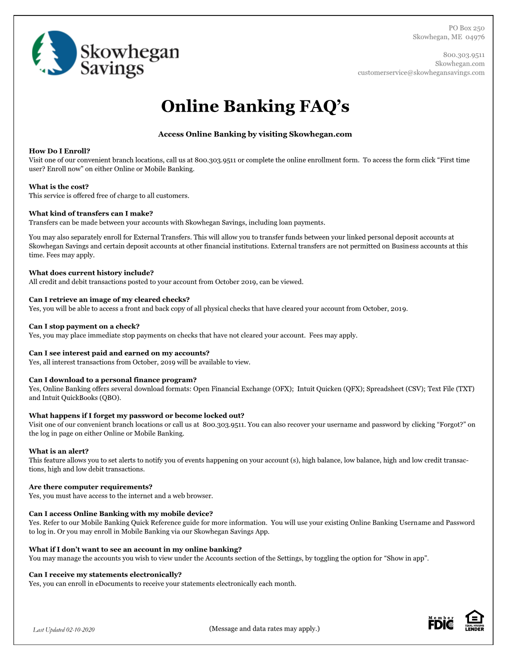 Online Banking FAQ's