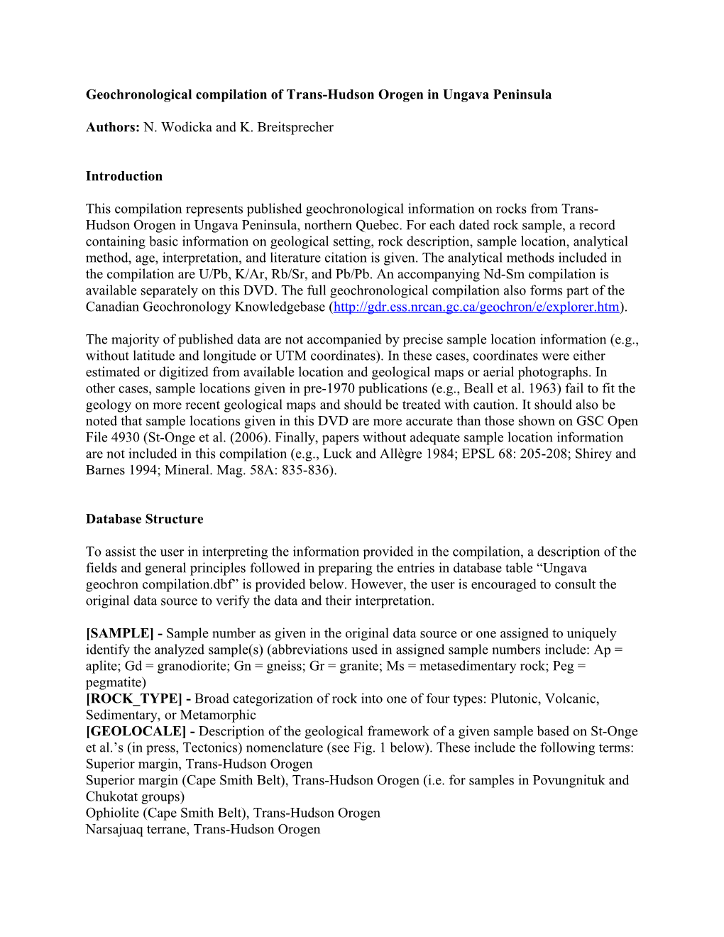 Geochronological Compilation of the Trans-Hudson Orogen and Environs, Baffin Island And