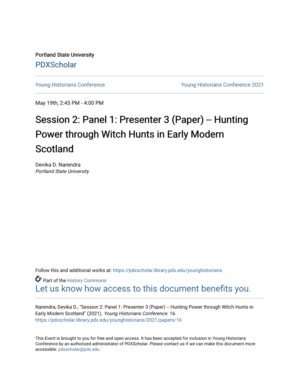 (Paper) -- Hunting Power Through Witch Hunts in Early Modern Scotland