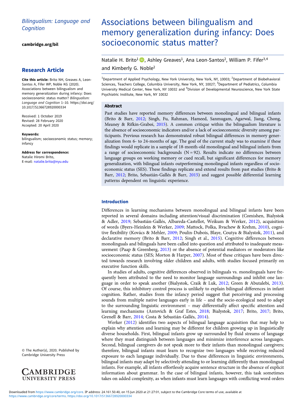 Associations Between Bilingualism and Memory