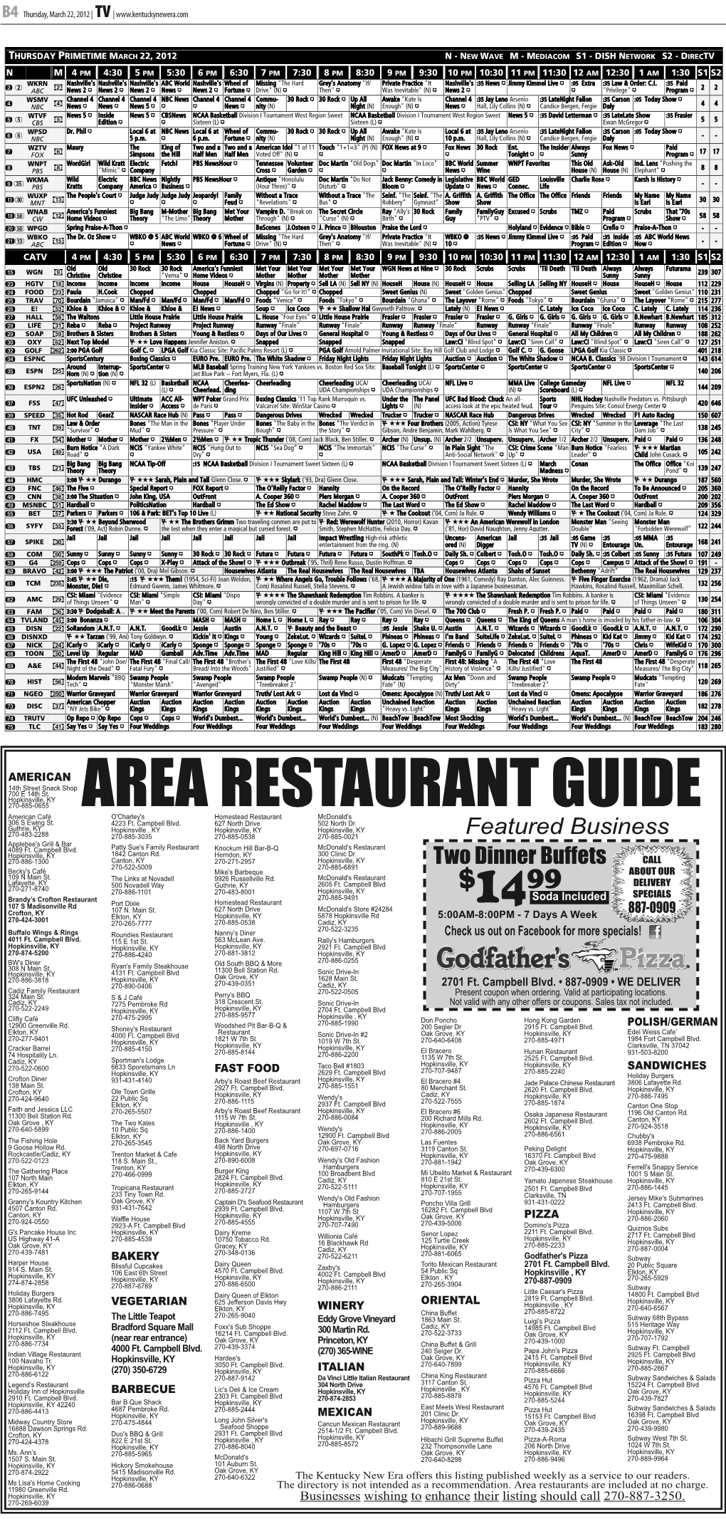 AREA RESTAURANT GUIDE American Café O'charley's Homestead Restaurant Mcdonald's 306 S Ewing St