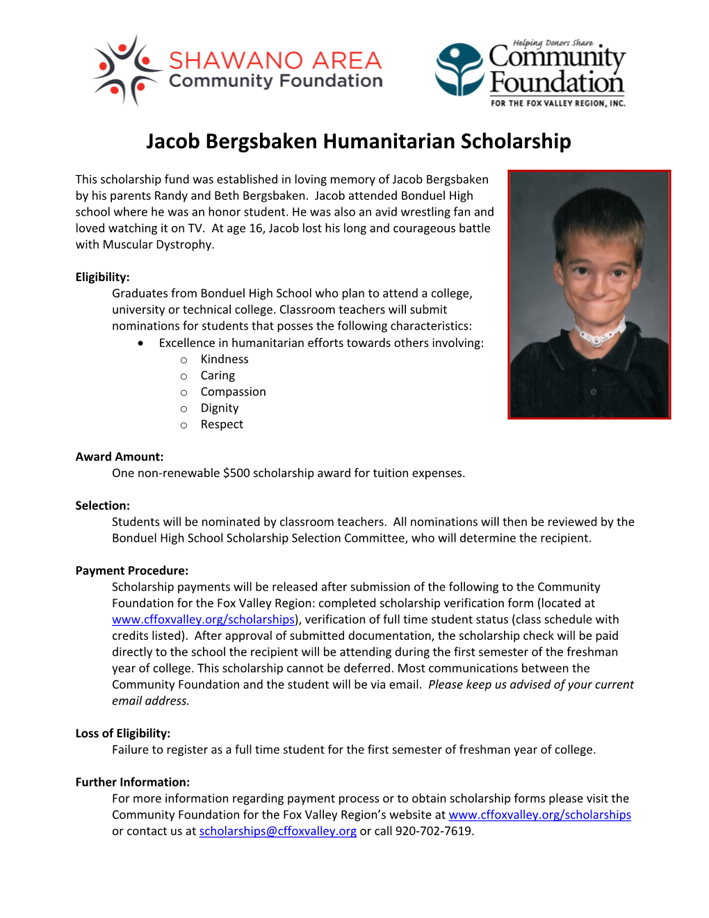 Jacob Bergsbaken Humanitarian Scholarship