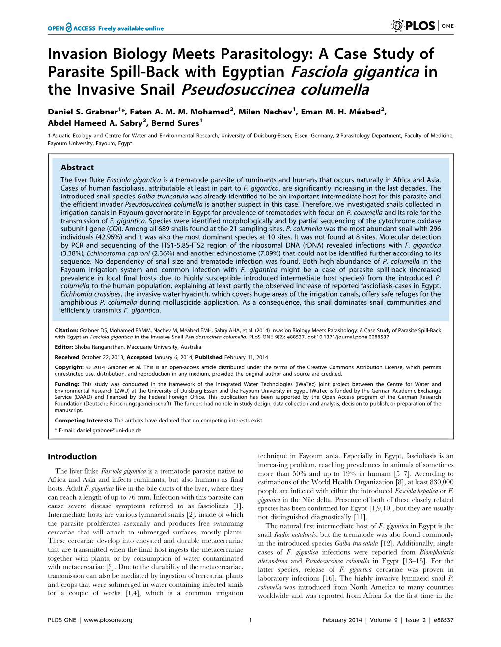 The Invasive Snail Pseudosuccinea Columella