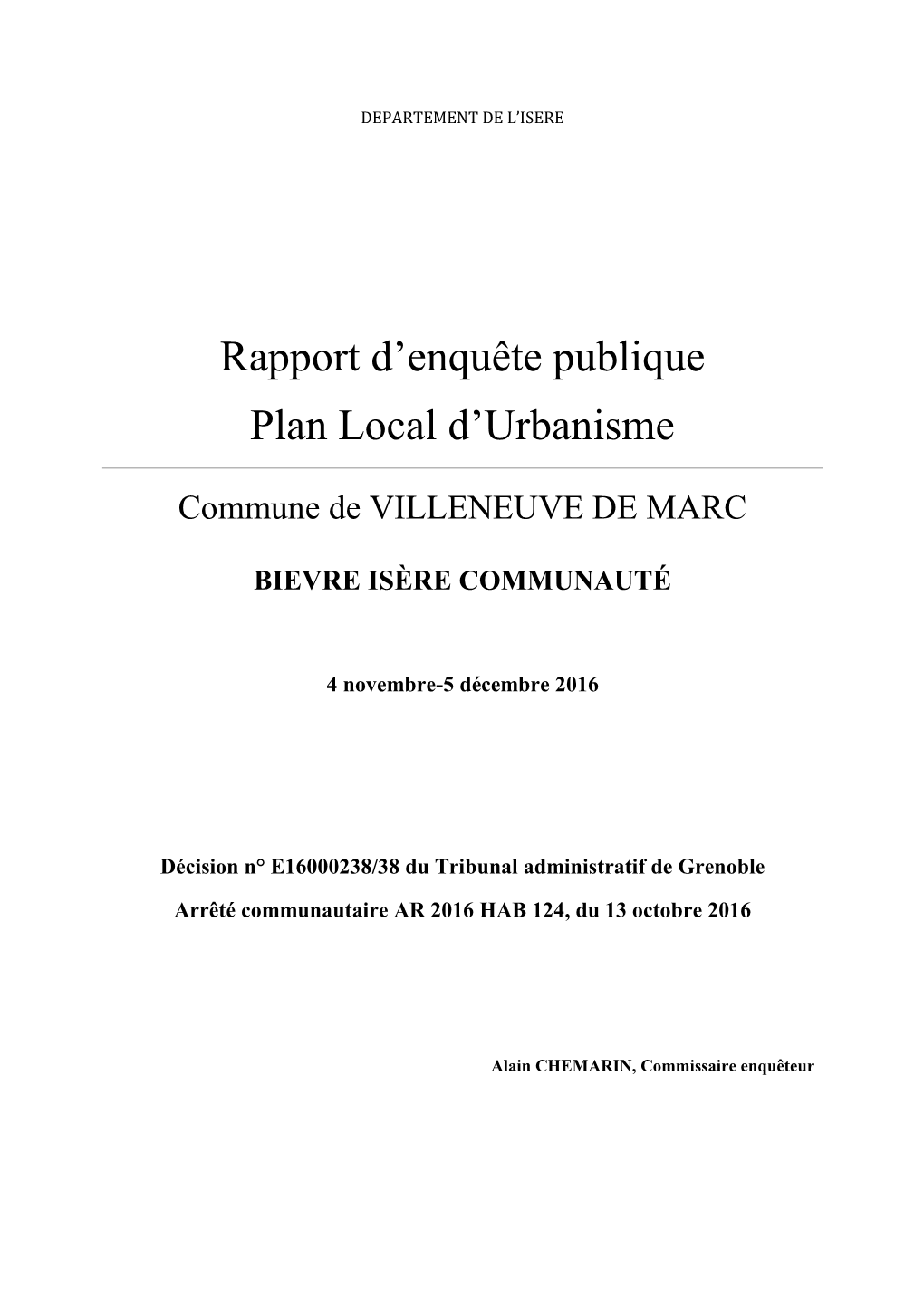 Enquête Publique Plan Local D'urbanisme