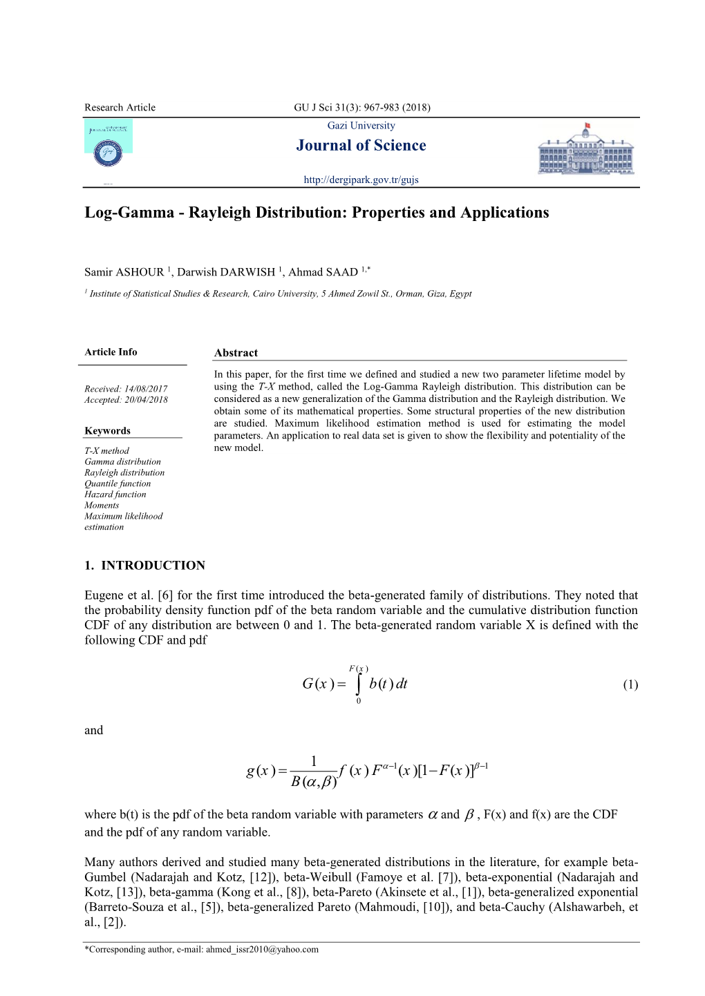 Journal of Science Log-Gamma