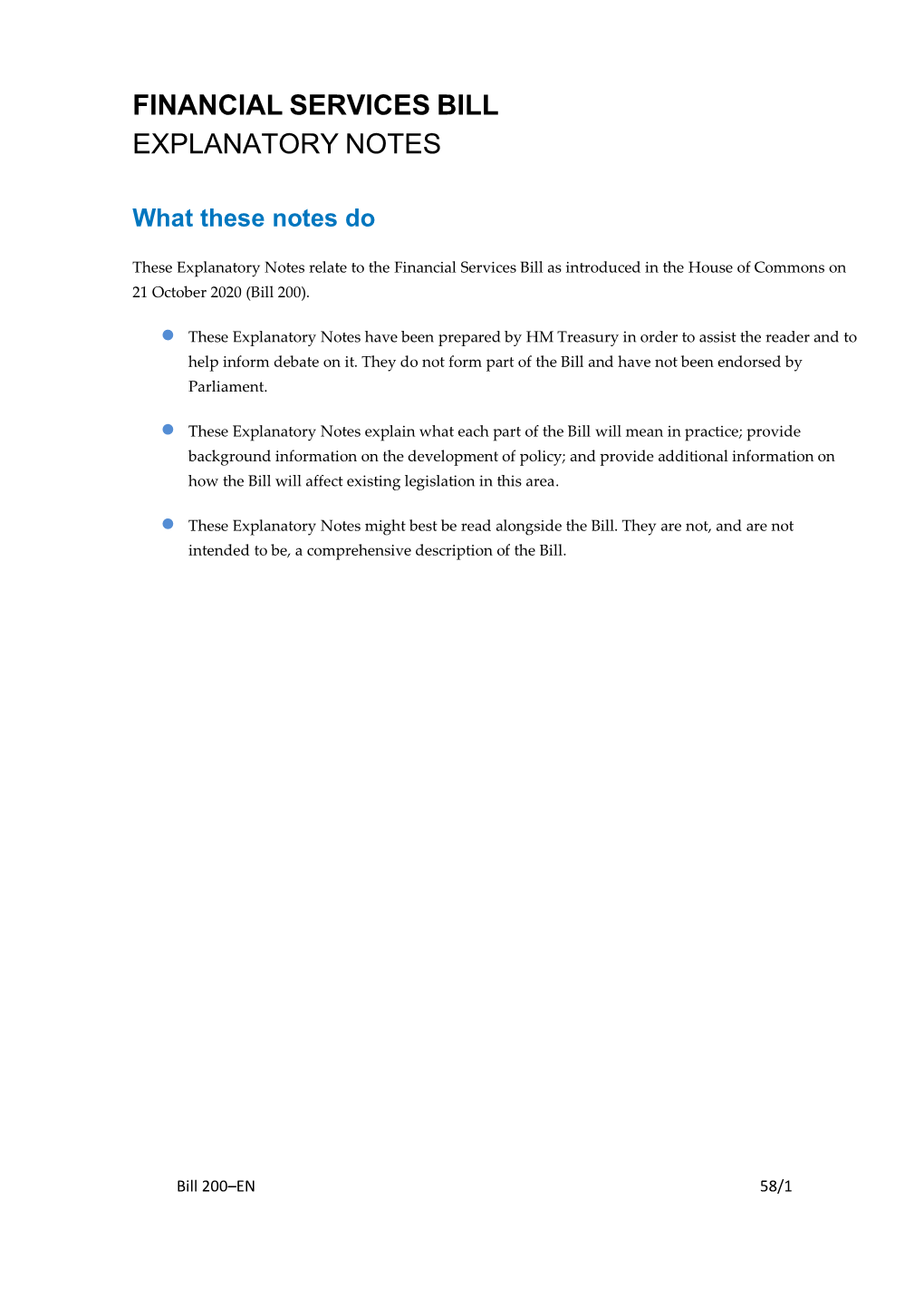 Financial Services Bill Explanatory Notes