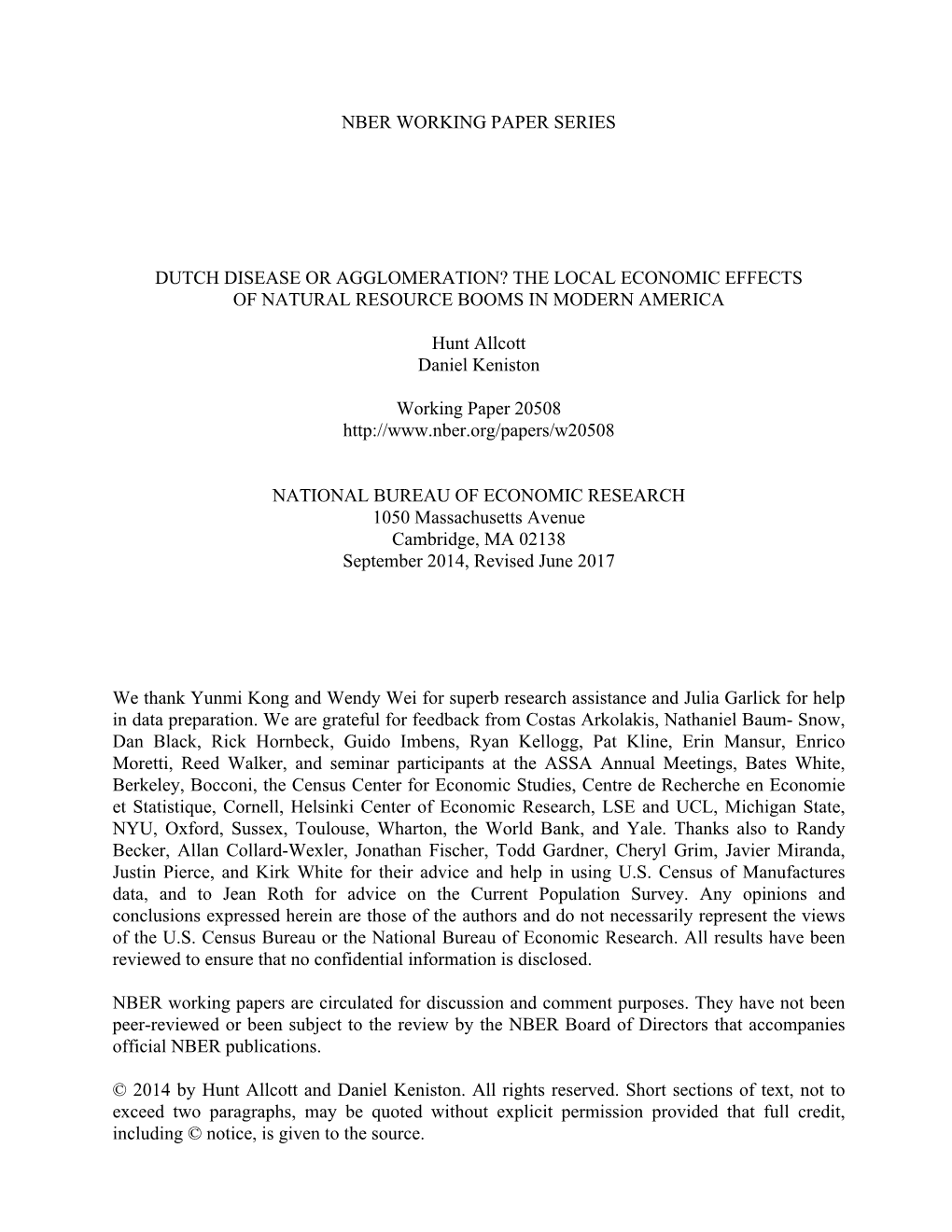 Dutch Disease Or Agglomeration? the Local Economic Effects of Natural Resource Booms in Modern America