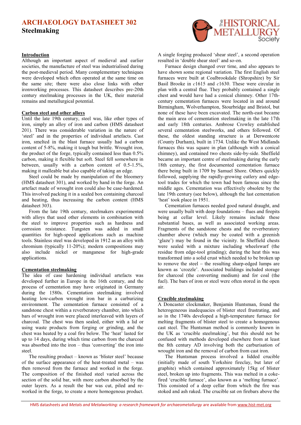 ARCHAEOLOGY DATASHEET 302 Steelmaking