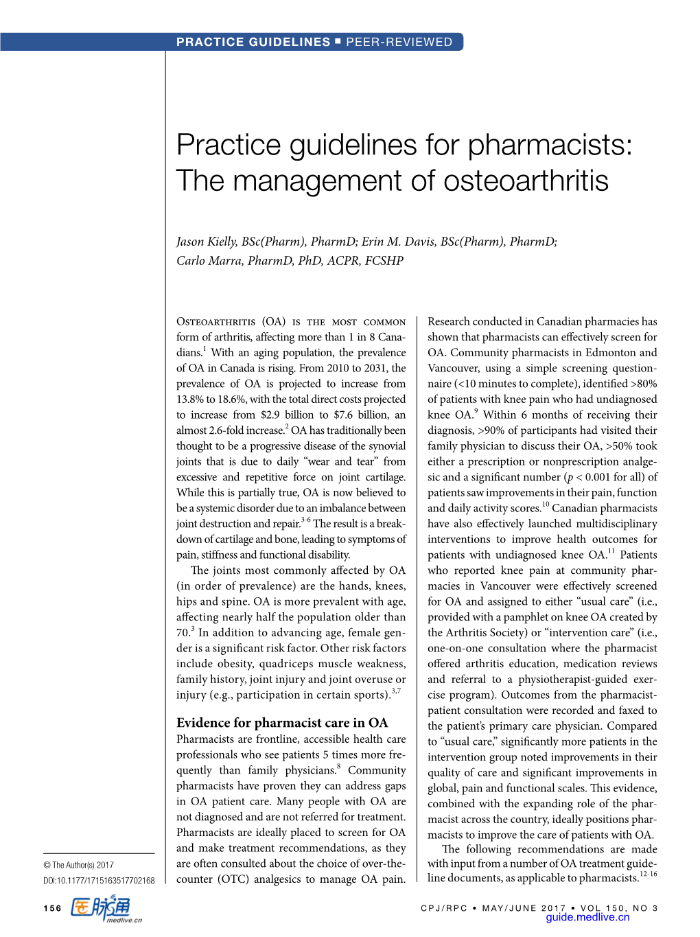 Practice Guidelines for Pharmacists: the Management of Osteoarthritis