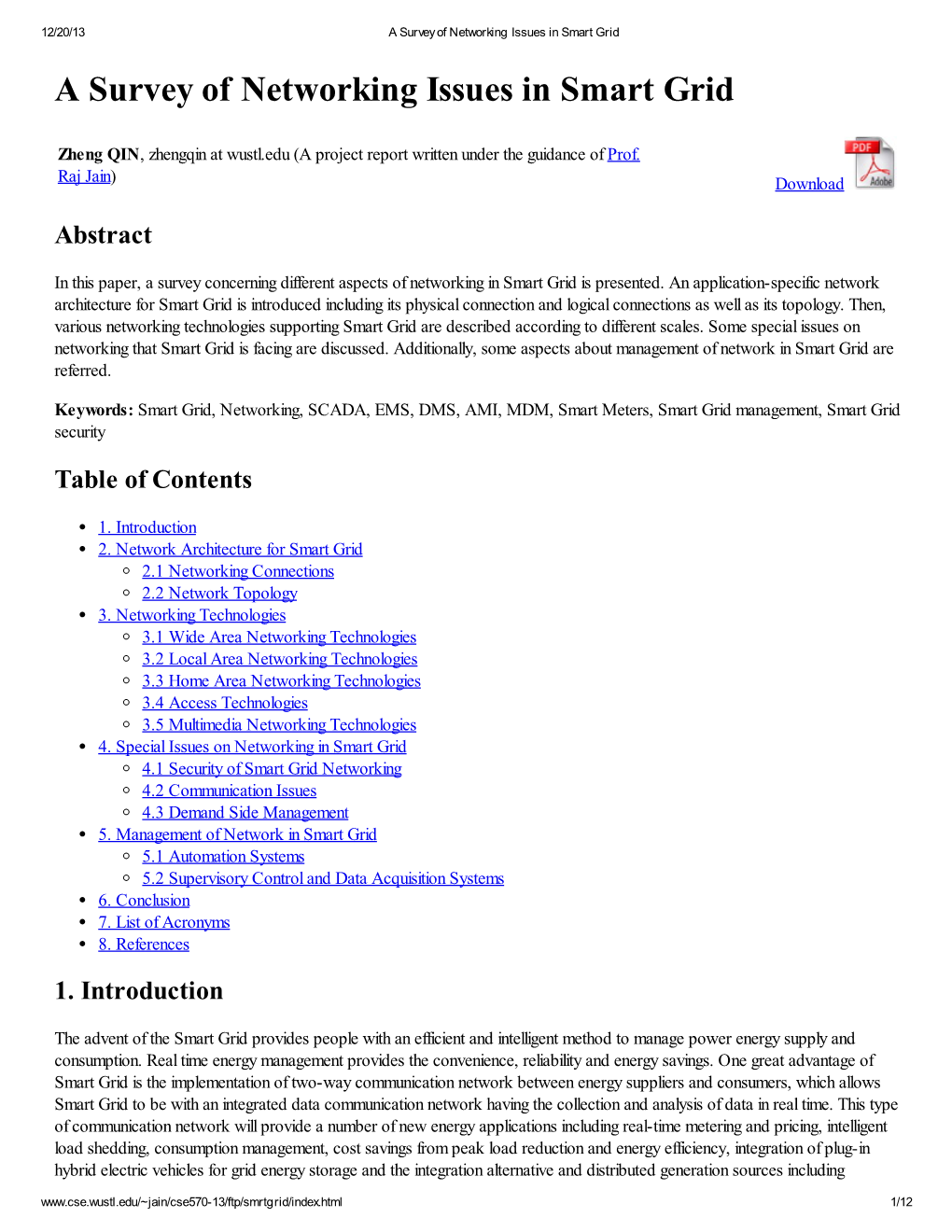 A Survey of Networking Issues in Smart Grid a Survey of Networking Issues in Smart Grid