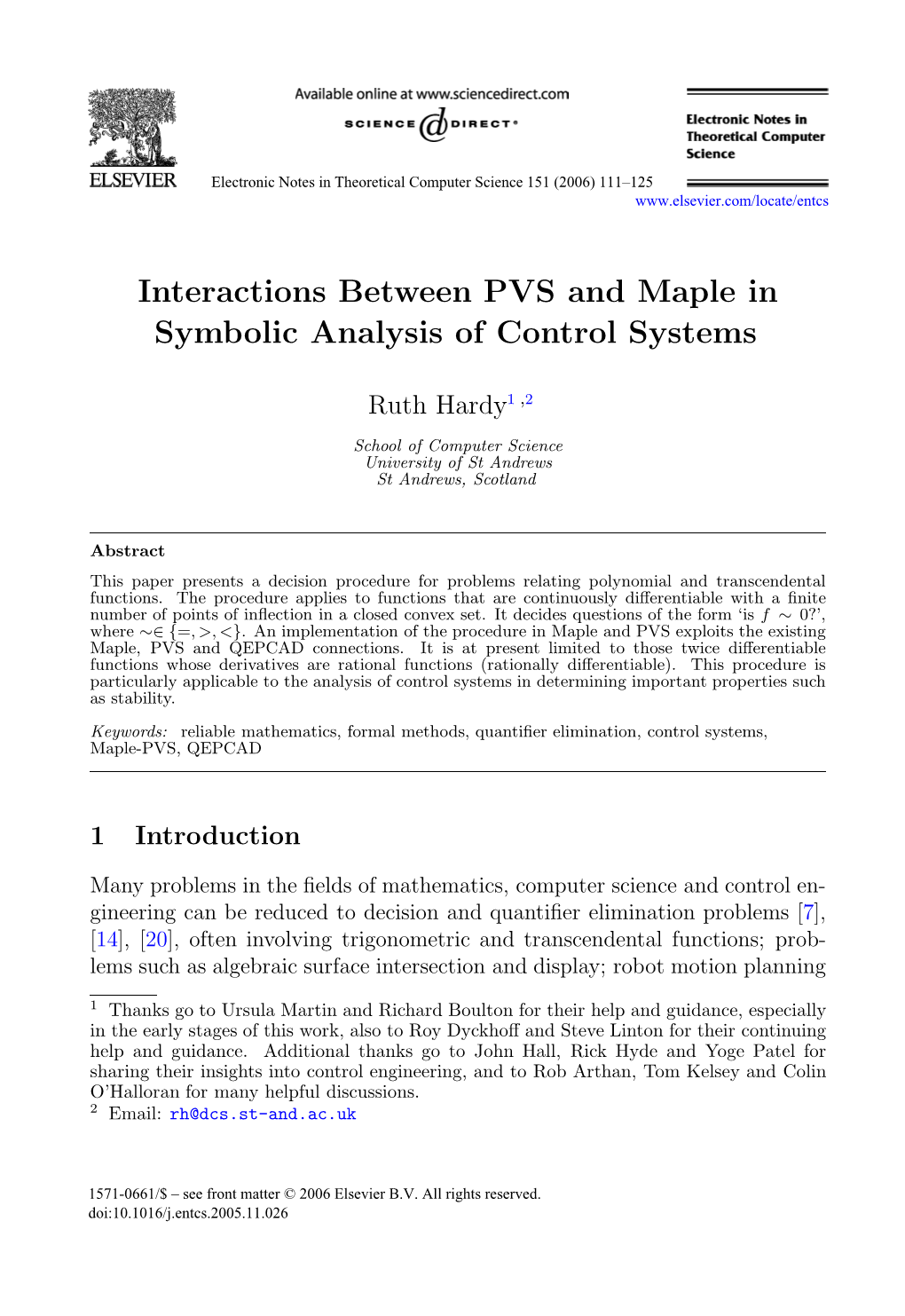 Interactions Between PVS and Maple in Symbolic Analysis of Control Systems