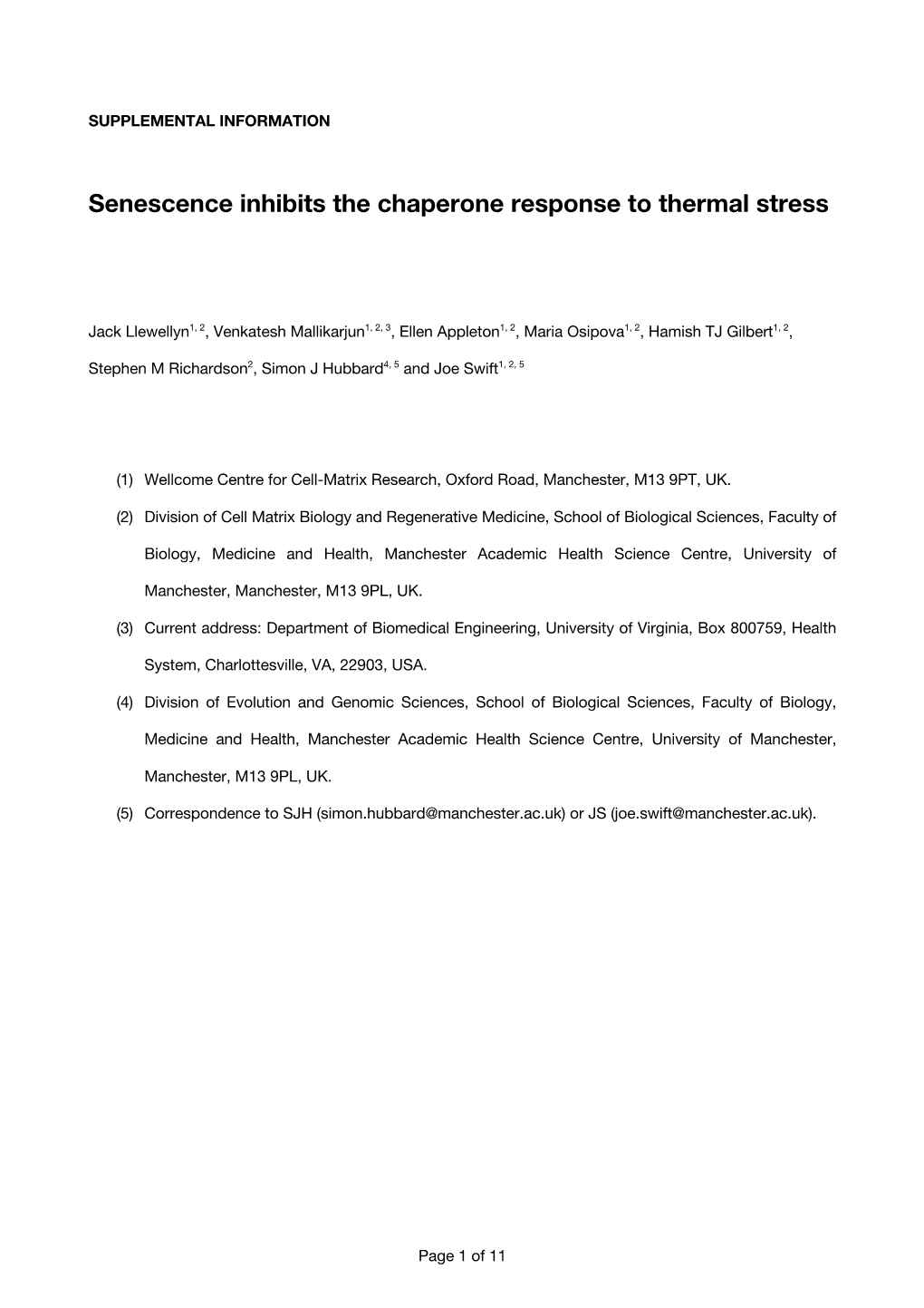 Senescence Inhibits the Chaperone Response to Thermal Stress