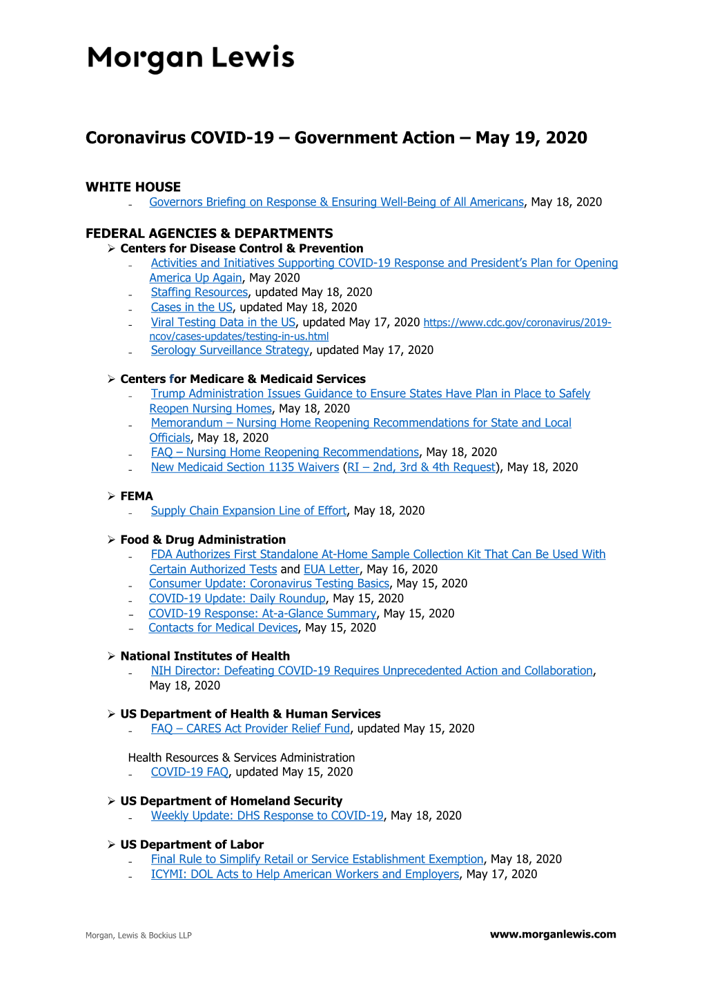 Coronavirus COVID-19 – Government Action – May 19, 2020