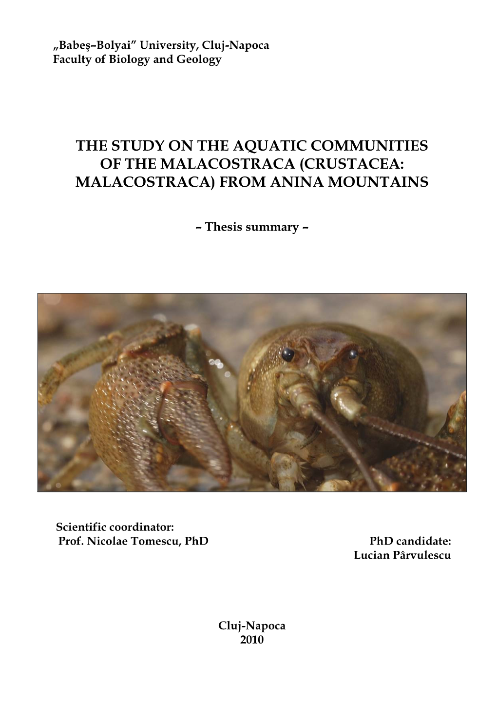 (Crustacea: Malacostraca) from Anina Mountains