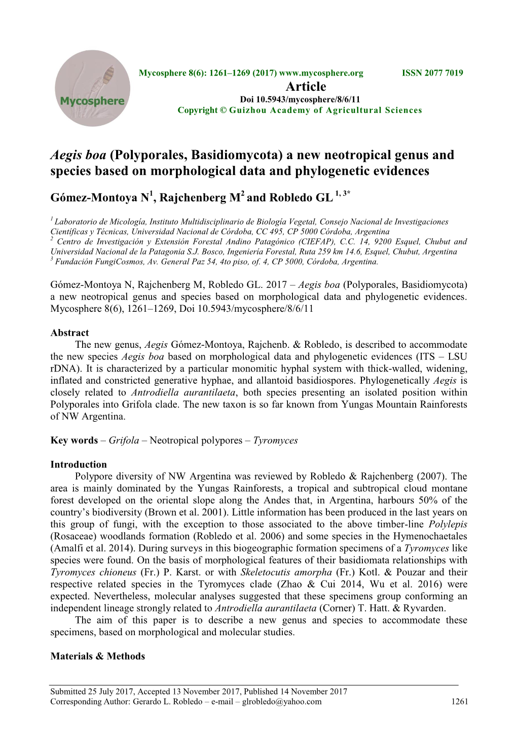 Aegis Boa (Polyporales, Basidiomycota) a New Neotropical Genus and Species Based on Morphological Data and Phylogenetic Evidences