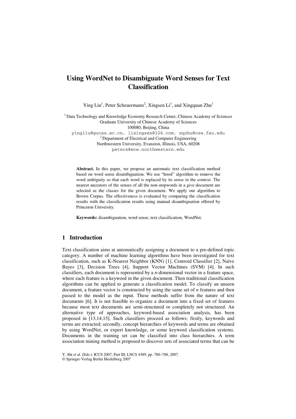 Using Wordnet to Disambiguate Word Senses for Text Classification