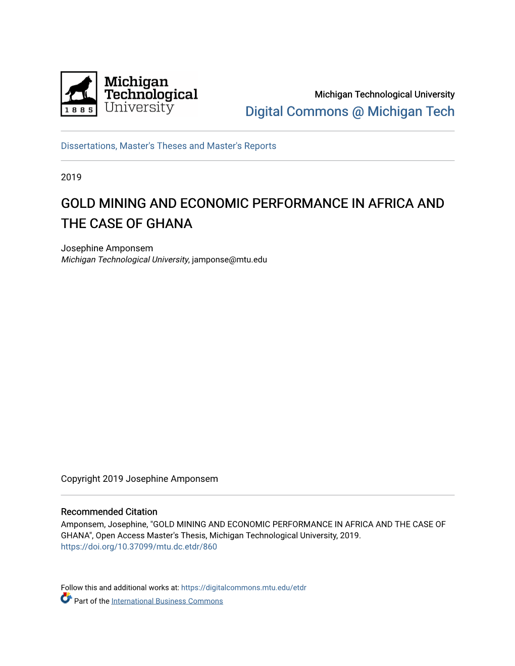 Gold Mining and Economic Performance in Africa and the Case of Ghana