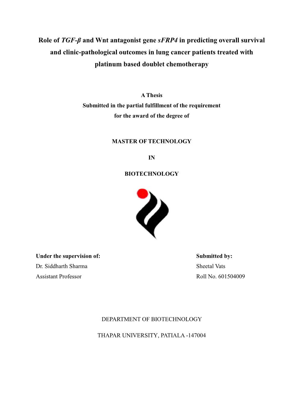 Role of TGF-Β and Wnt Antagonist Gene Sfrp4 in Predicting Overall